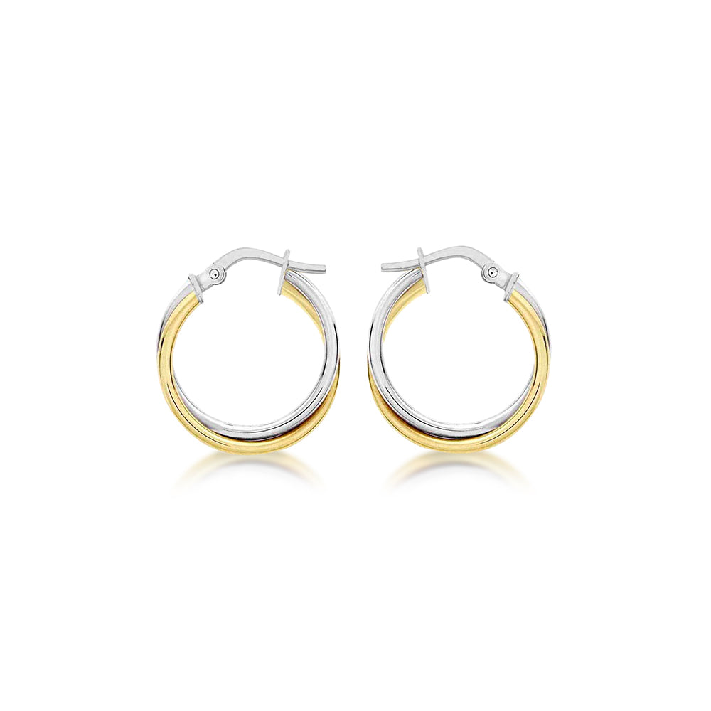 9ct Gold Two Tone Crossover Hoop Earrings