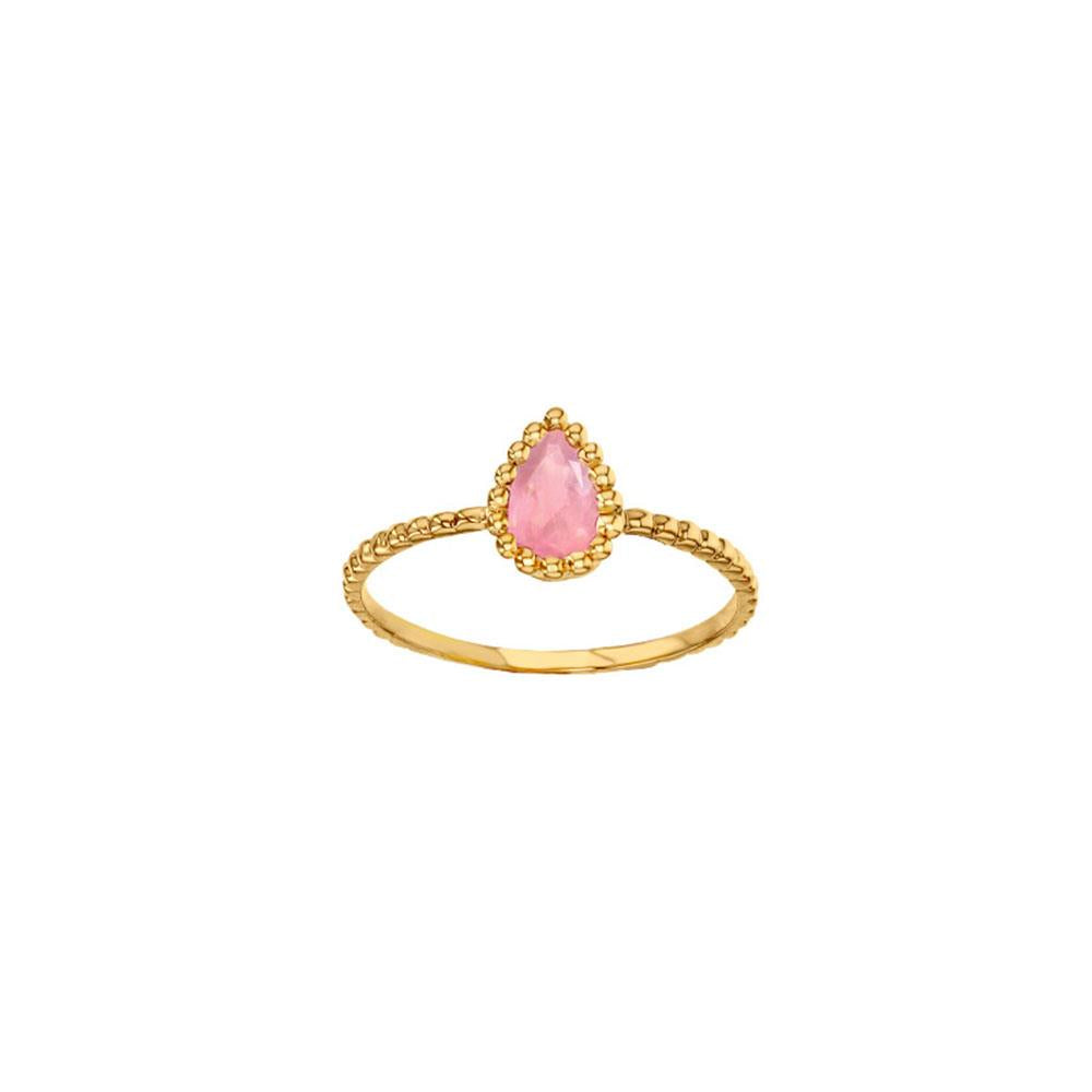 18ct Gold Pear Rose Quartz Beaded Ring
