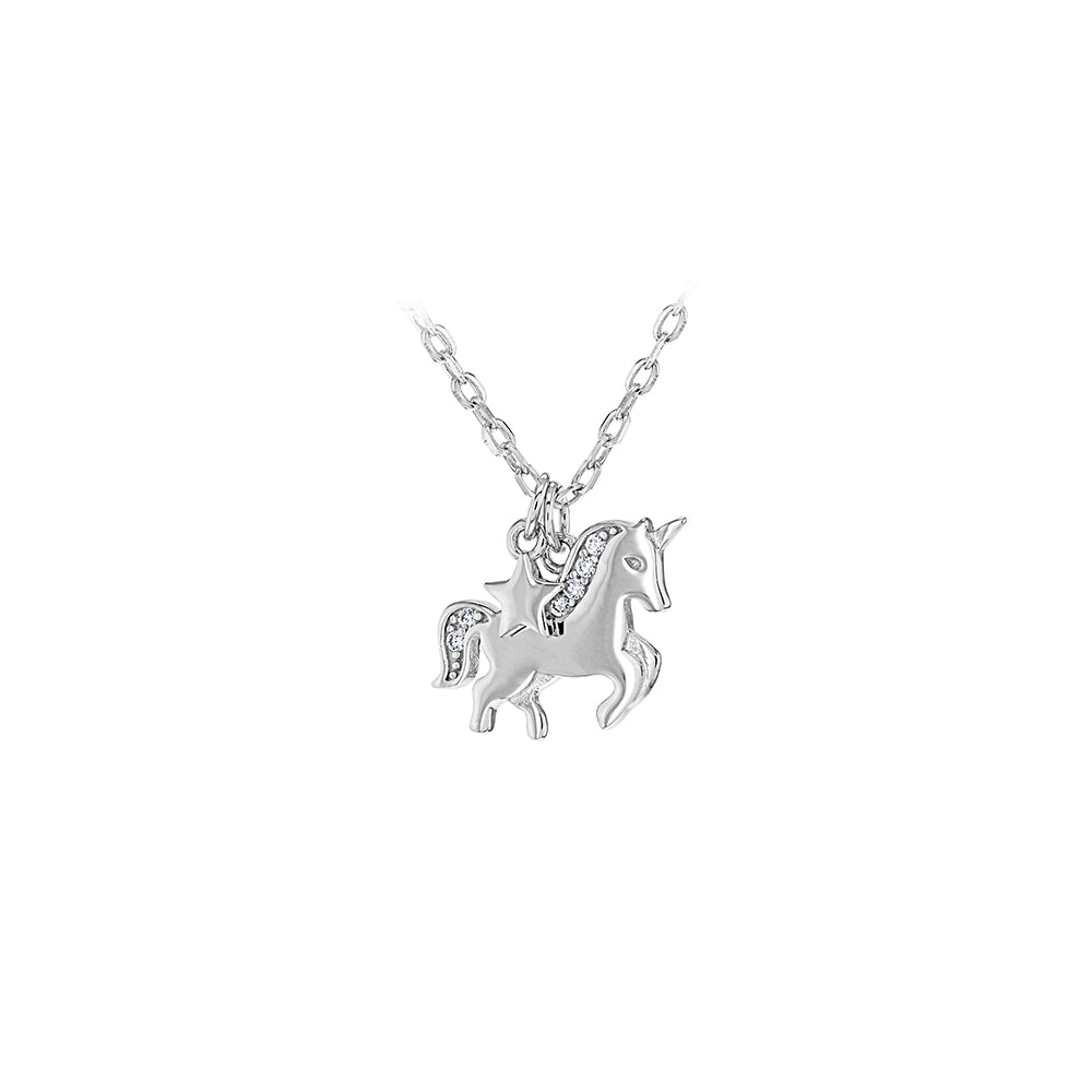 Silver CZ Unicorn & Star Necklace