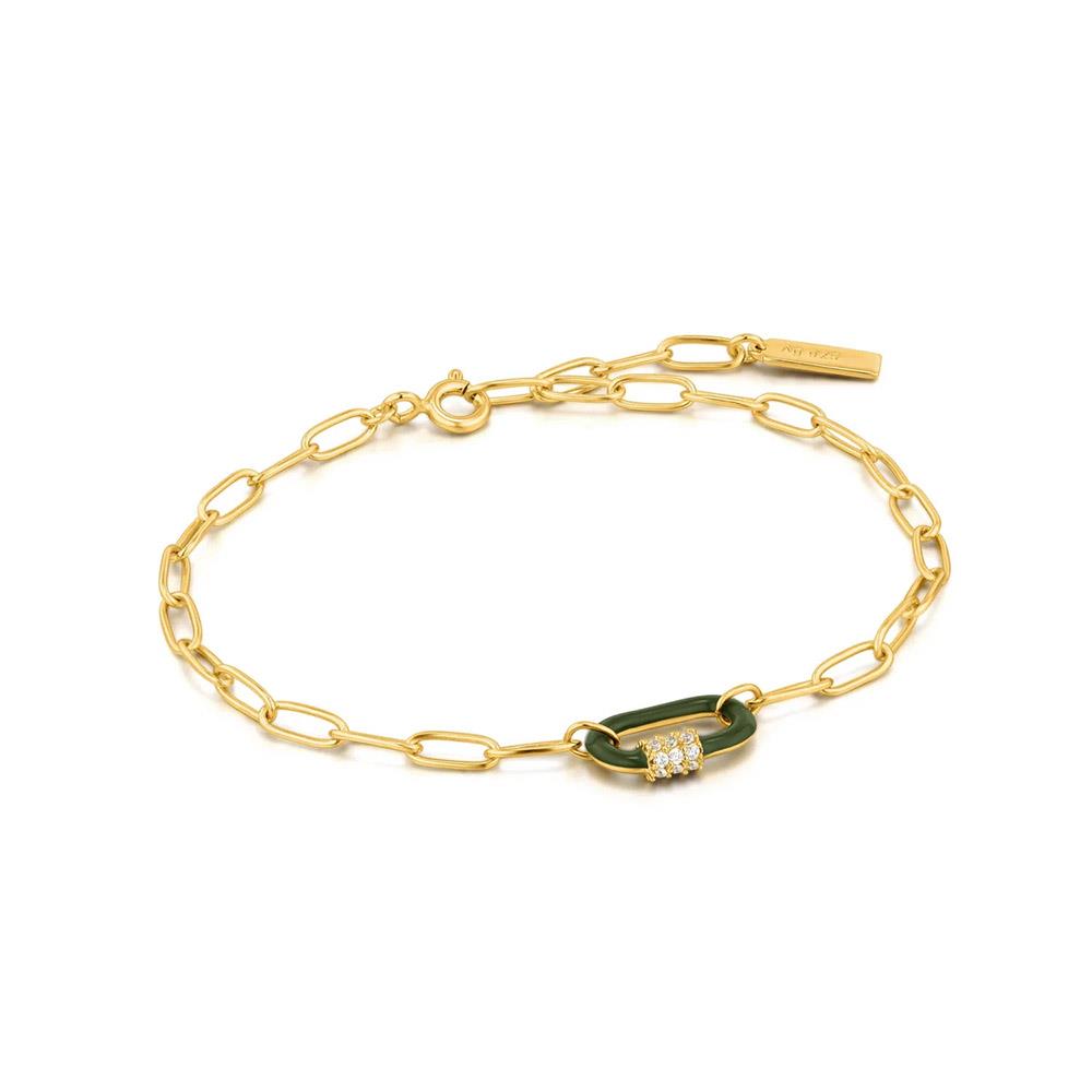 Gold Plated Forest Green Carabiner Gold Bracelet