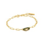 Load image into Gallery viewer, Gold Plated Forest Green Carabiner Gold Bracelet
