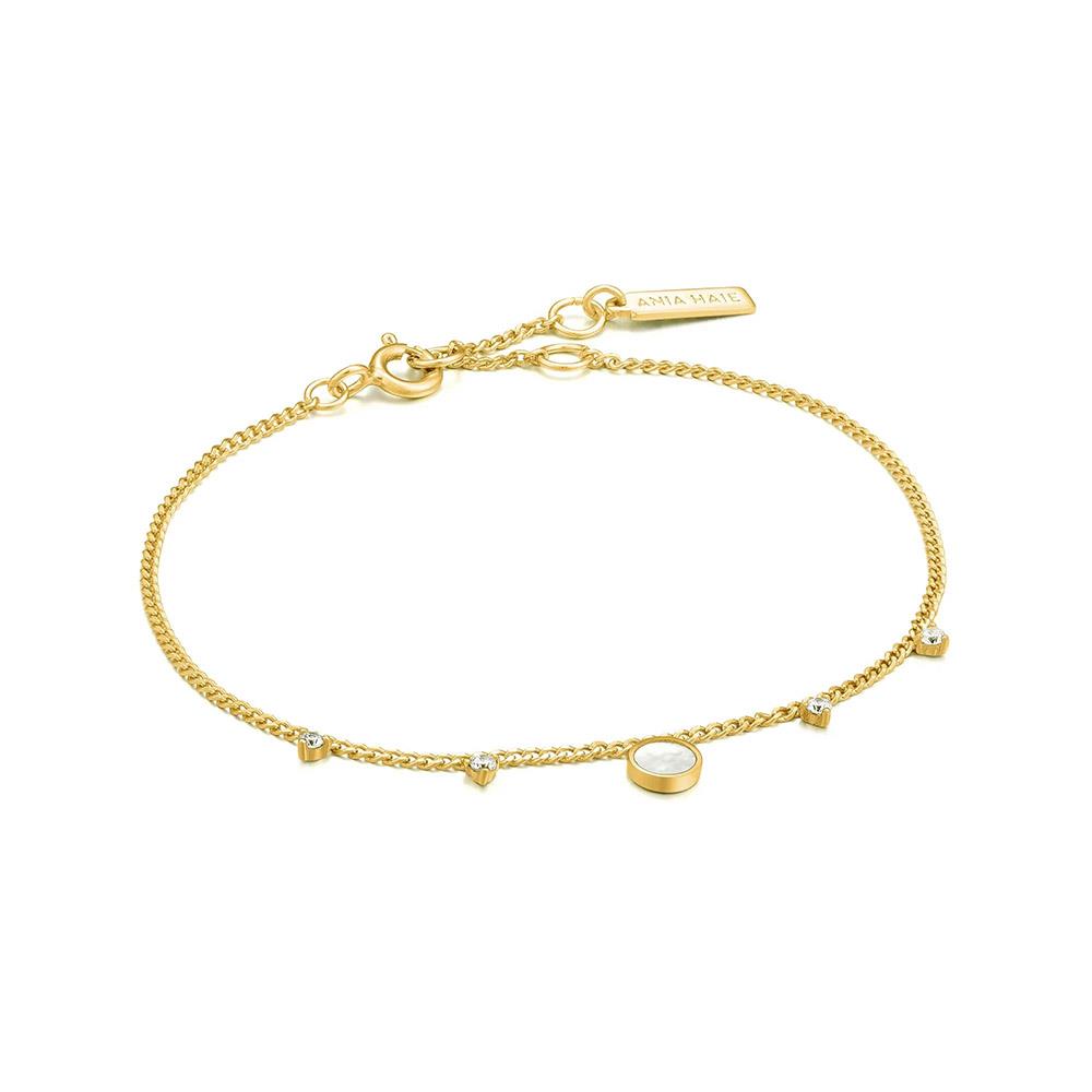Gold Plated Mother of Pearl Drop Disc Bracelet