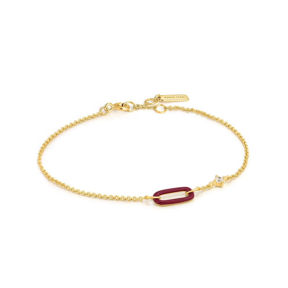 Gold Plated Red Enamel Link Bracelet