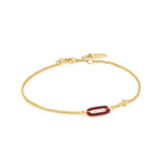 Load image into Gallery viewer, Gold Plated Red Enamel Link Bracelet
