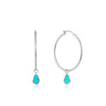 Load image into Gallery viewer, Silver Tidal Turquoise Drop Hoop Earrings
