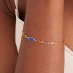 Load image into Gallery viewer, Gold Plated Lapis Emblem Chain Bracelet
