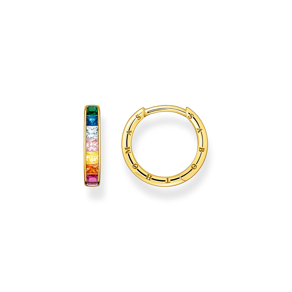 Gold Plated Pave Set Colourful CZ Hoop Earrings