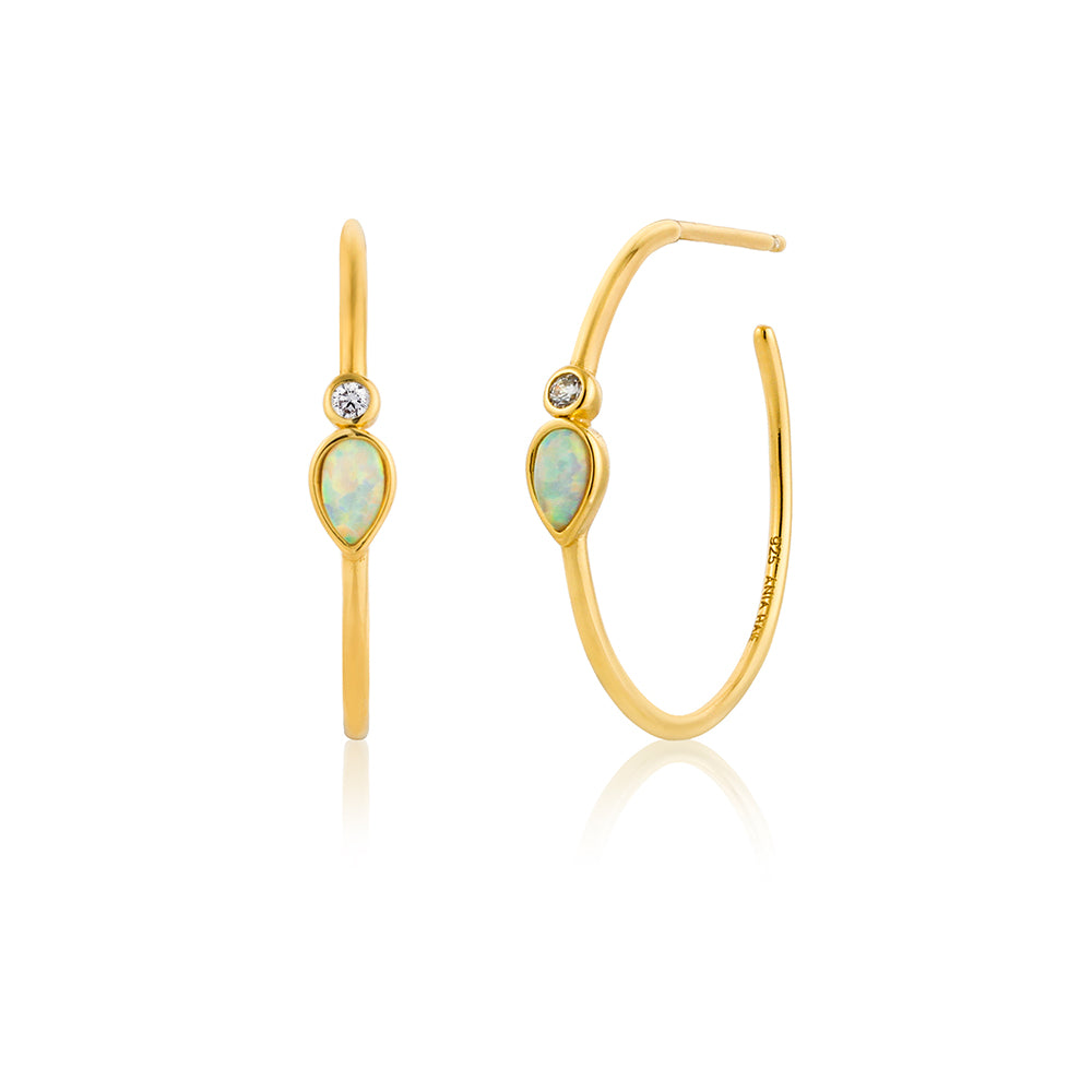 Gold Plated Pear Opal Hoop Earrings