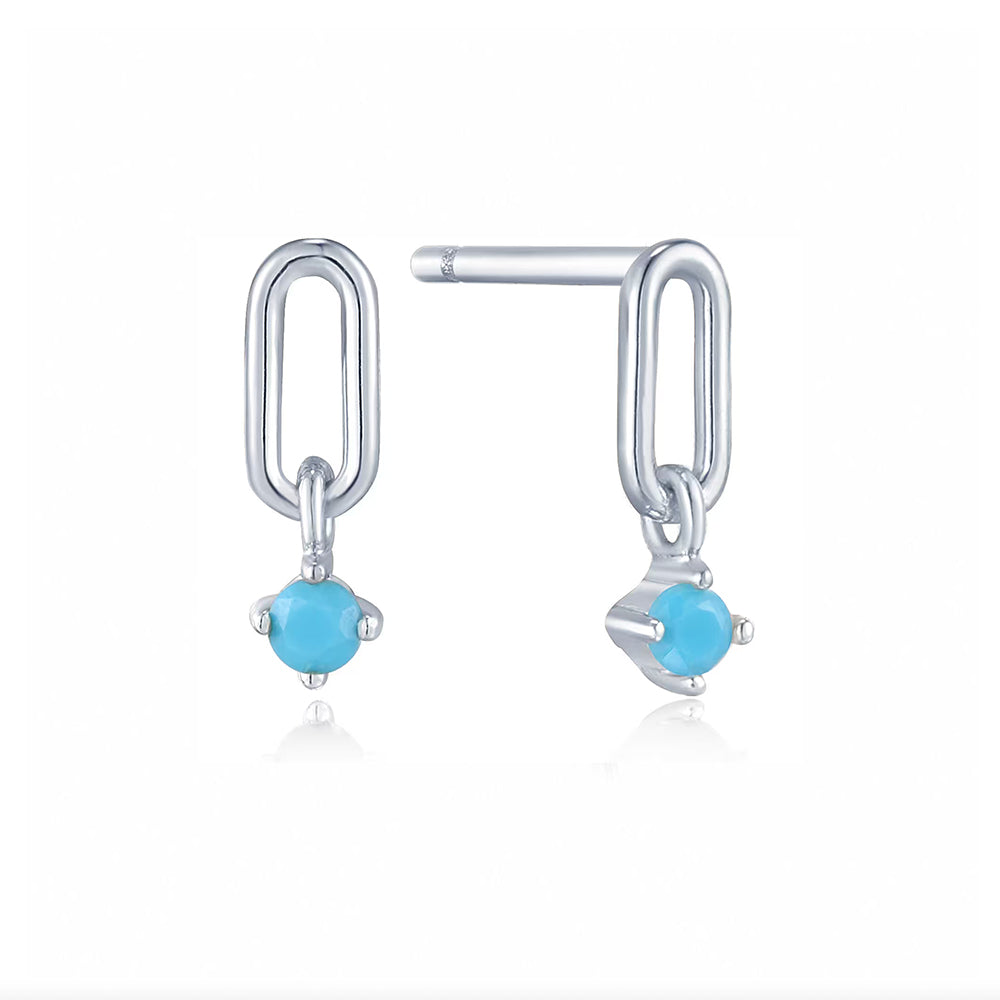 Silver Turquoise Link Stud Earrings
