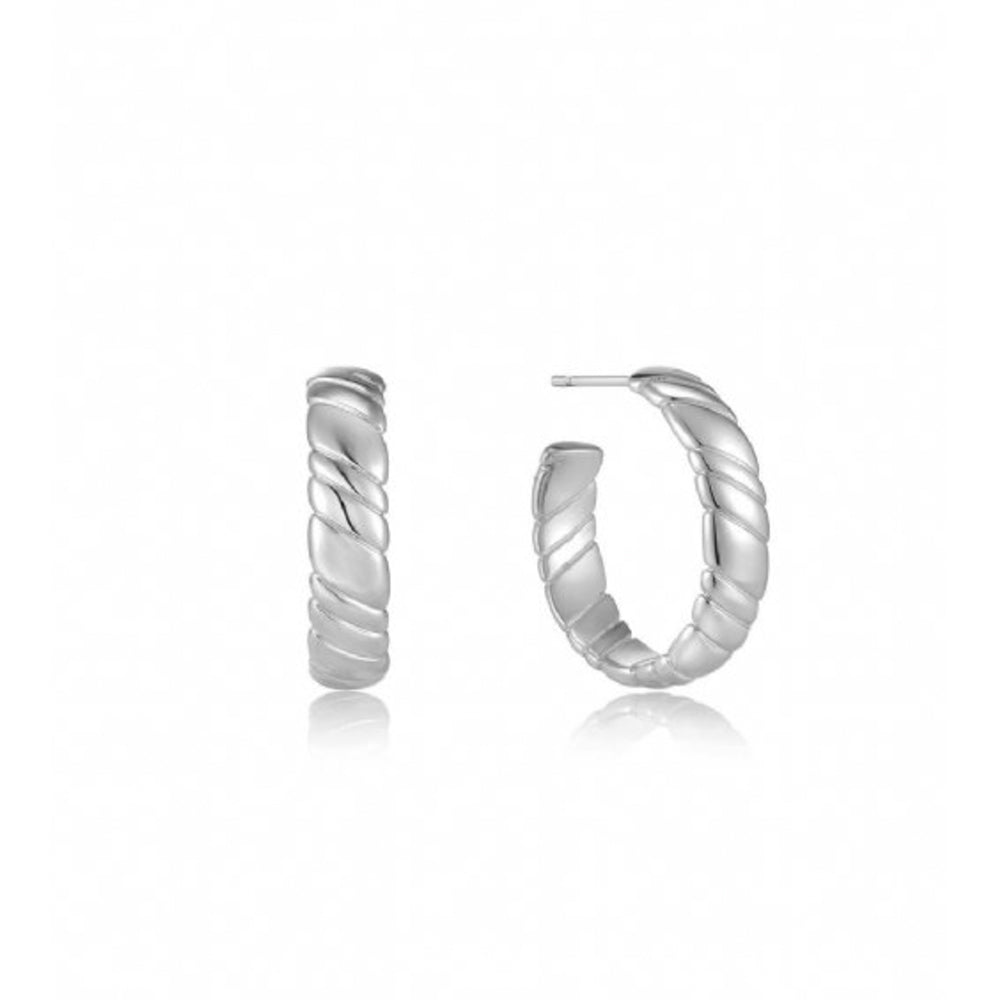 Silver Smooth Twist Hoop Stud Earrings