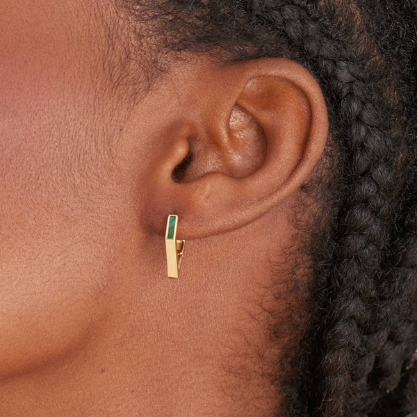 Gold Plated Malachite Angular Hoop Earrings
