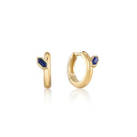 Load image into Gallery viewer, Gold Plated Lapis Emblem Huggie Hoop Earrings
