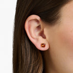 Load image into Gallery viewer, Gold Plated Orange Princess CZ Stud Earrings
