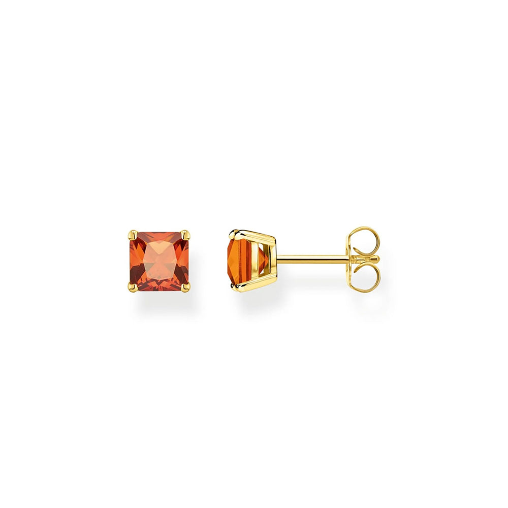 Gold Plated Orange Princess CZ Stud Earrings