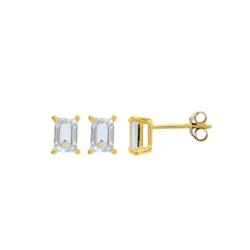 18ct Gold Rectangle Aquamarine Earrings