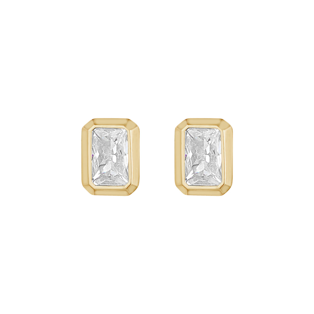 9ct Gold Bezel CZ Emerald Cut Stud Earrings