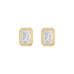 Load image into Gallery viewer, 9ct Gold Bezel CZ Emerald Cut Stud Earrings
