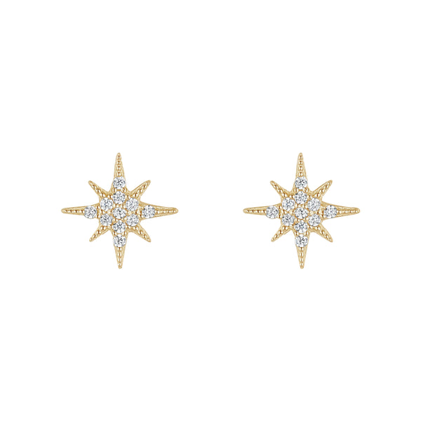 9ct Gold North Star Stud Earrings