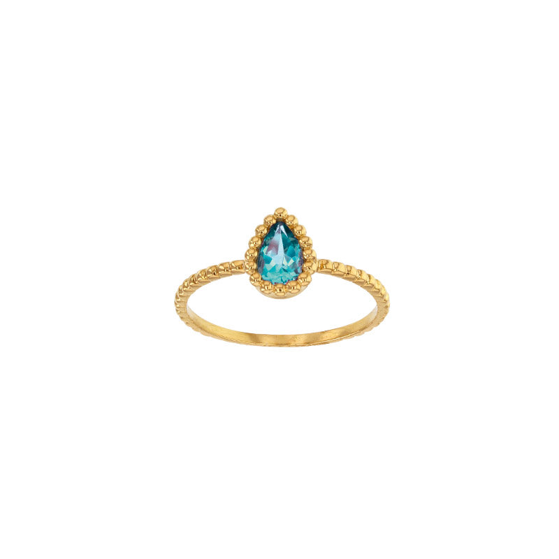 18ct Gold Pear Topaz Beaded Finish Ring