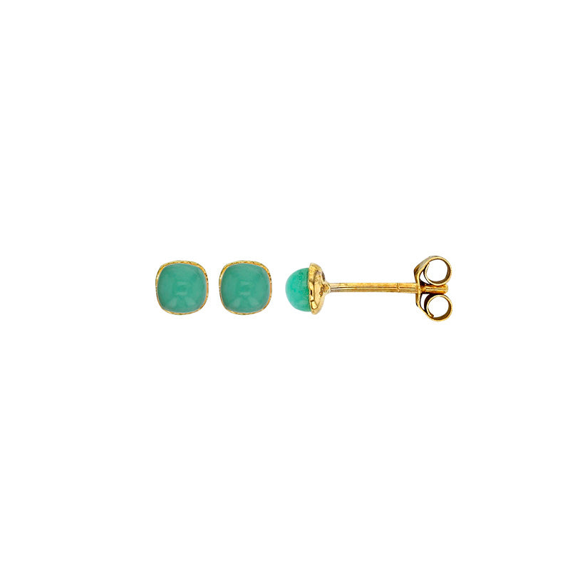 18ct Gold Green Chalcedony Bezel Stud Earrings