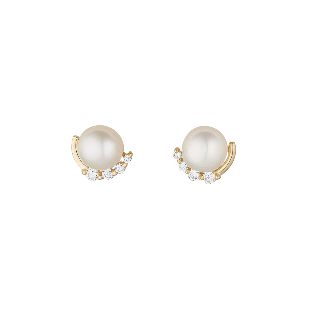 9ct Gold Freshwater Pearl CZ Halo Stud Earrings
