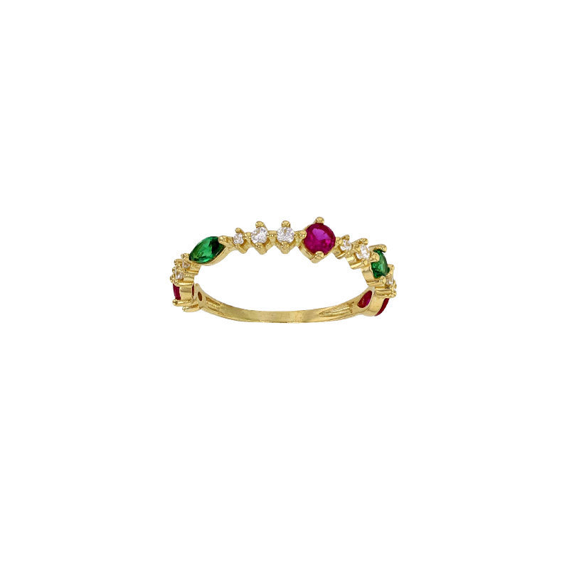 18ct Gold CZ Red Green Fuchsia Ring