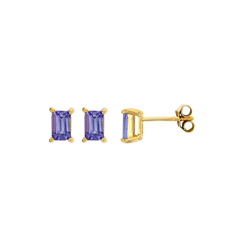 18ct Gold Rectangle Tanzanite Earrings