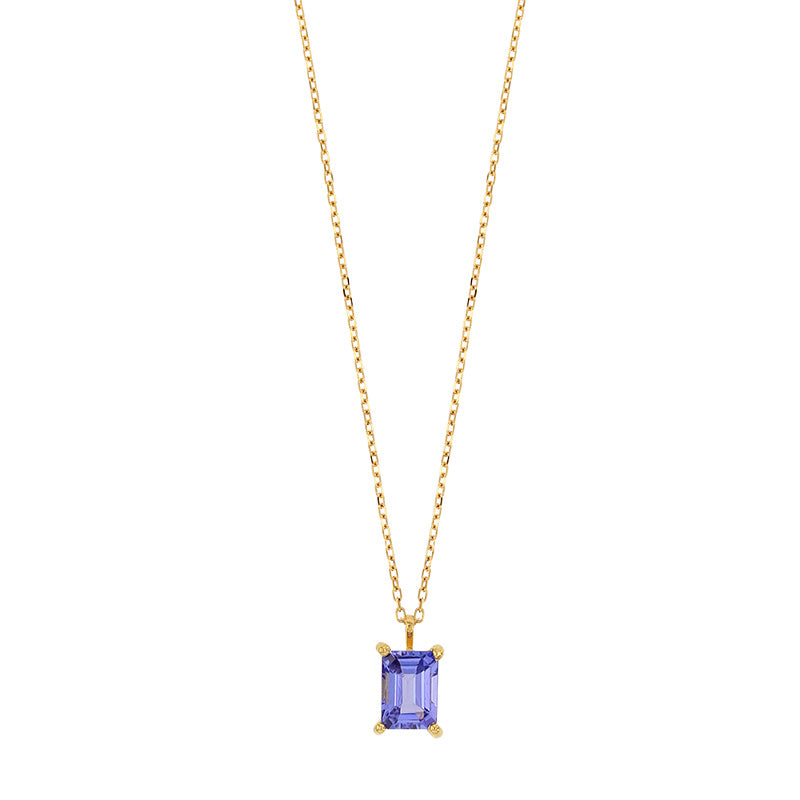 18ct Gold Rectangle Tanzanite Pendant Necklace