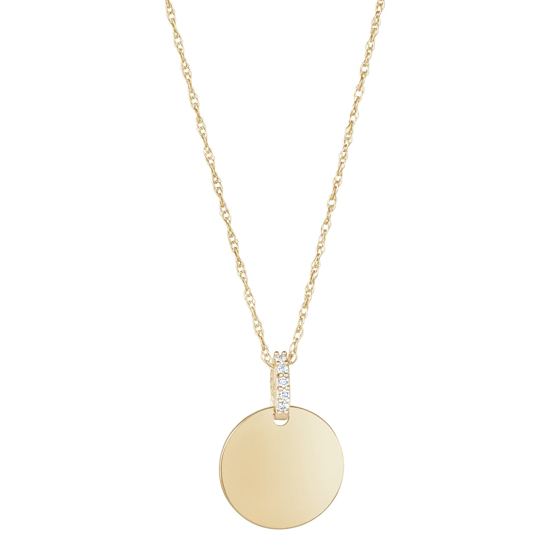 9ct Gold Disc with CZ Bail Pendant Necklace