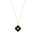 Load image into Gallery viewer, 9ct Gold Black Enamel Flower CZ Necklace
