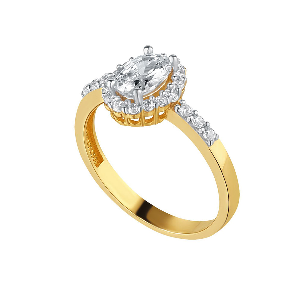 9ct Gold Oval CZ Halo Stone Set Ring