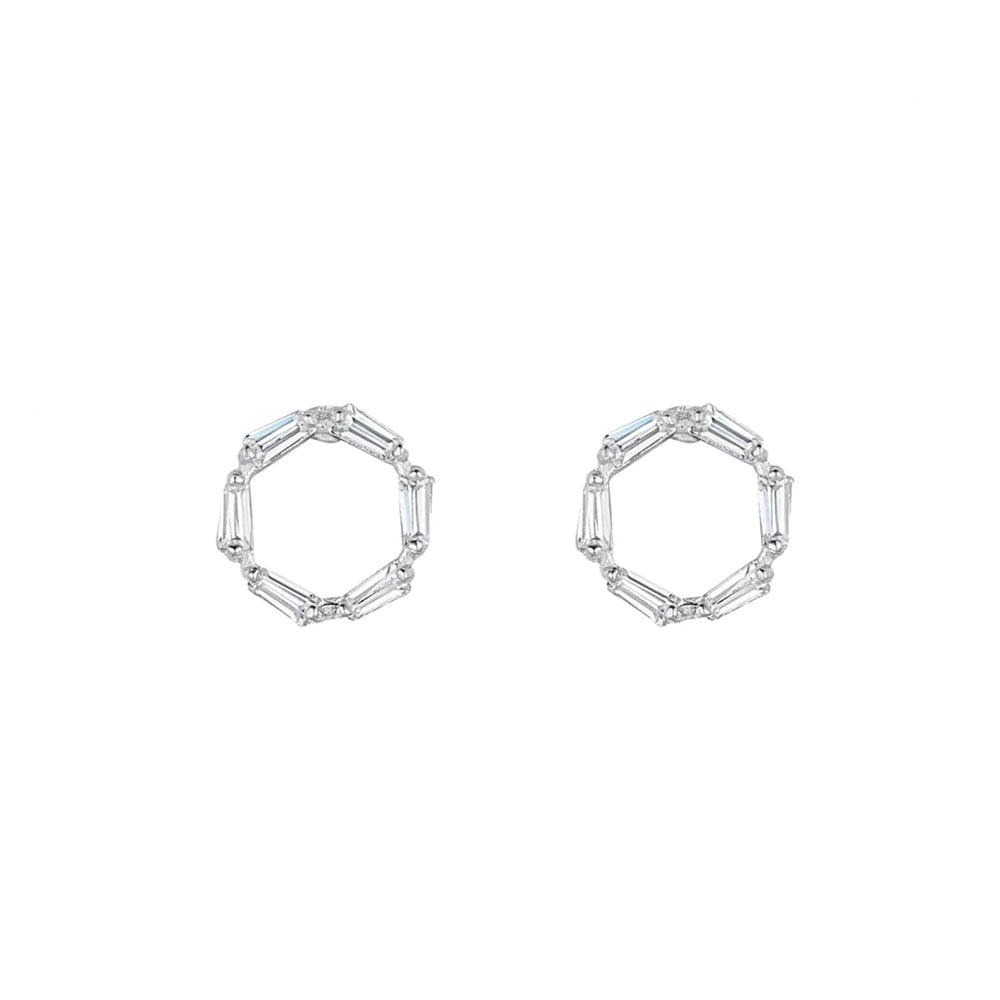 9ct White Gold CZ Baguette Circle Stud Earrings