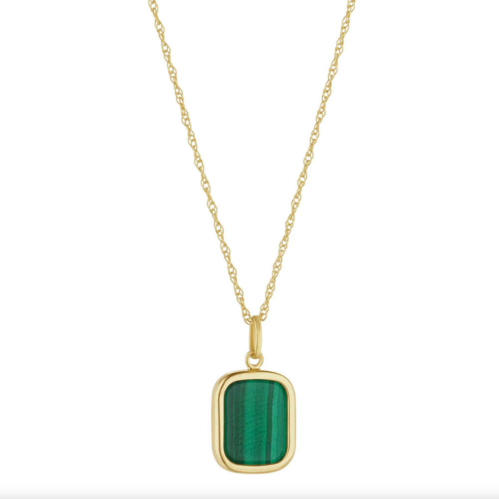 9ct Gold Rectangle Malachite Pendant