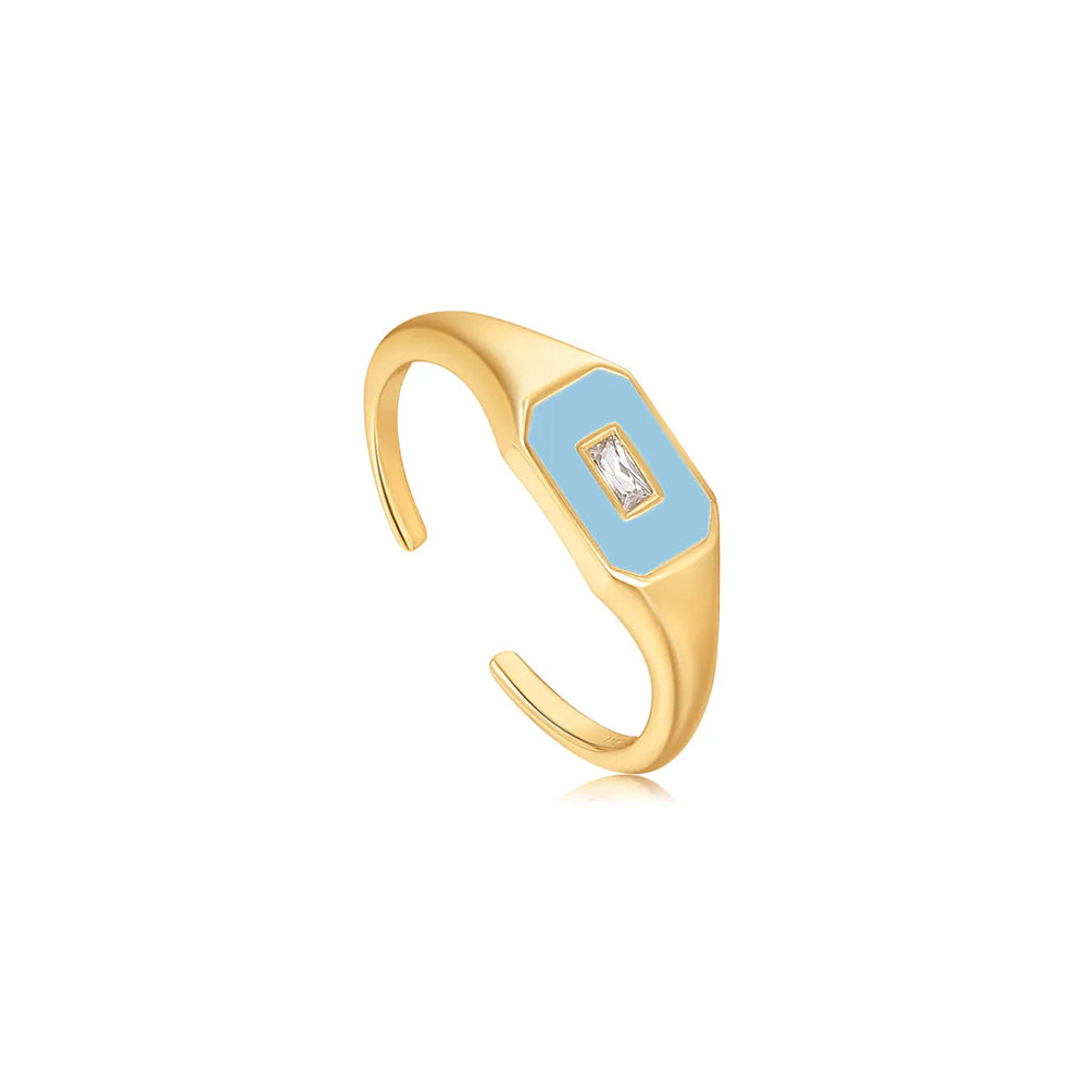 Gold Plated Powder Blue Enamel Ring