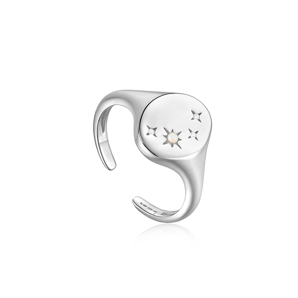 Silver Starry Opal Signet Ring