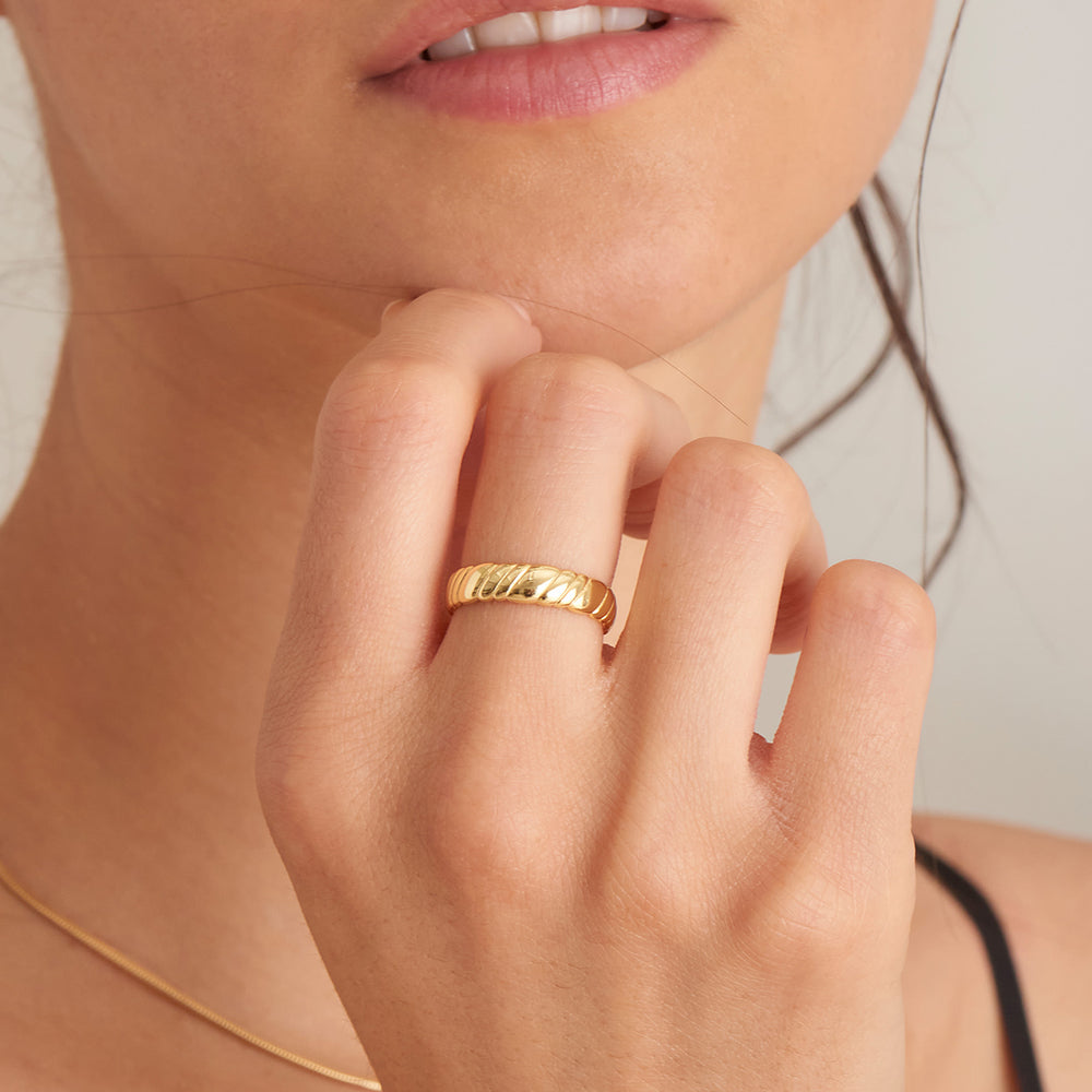 Gold Plated Smooth Twist Wide Band Ring