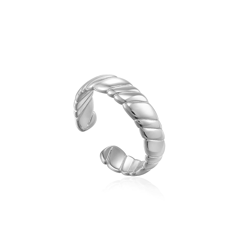 Silver Smooth Twist Wide Band Ring
