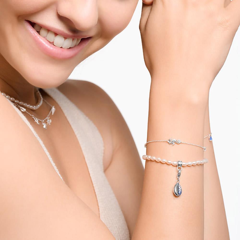 Silver Mini Pearl Beaded Charm Bracelet
