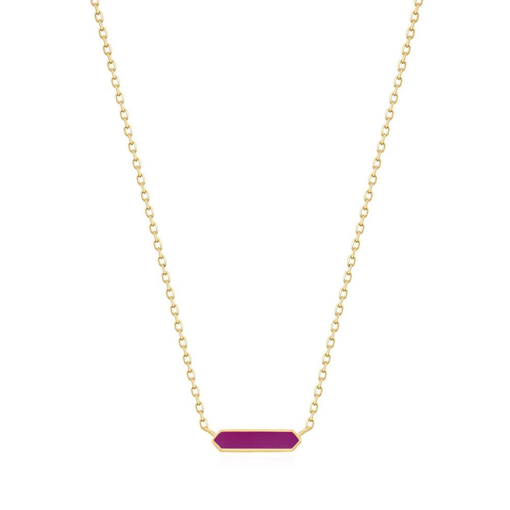 Gold Plated Berry Enamel Bar Necklace