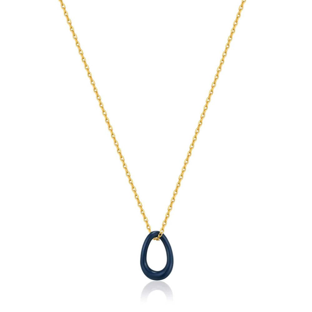 Gold Plated Navy Enamel Twisted Pendant Necklace