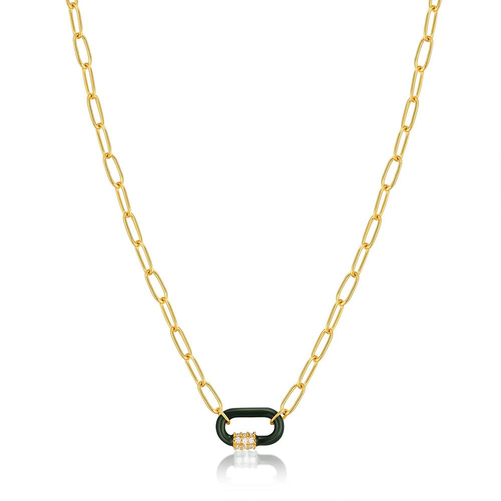 Gold Plated Forest Green Carabiner Gold Necklace