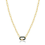 Load image into Gallery viewer, Gold Plated Forest Green Carabiner Gold Necklace
