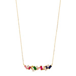 Load image into Gallery viewer, 18ct Gold Round Baguette CZ Bar Necklace
