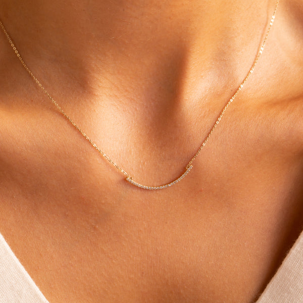 9ct Gold CZ Curved Bar Necklace