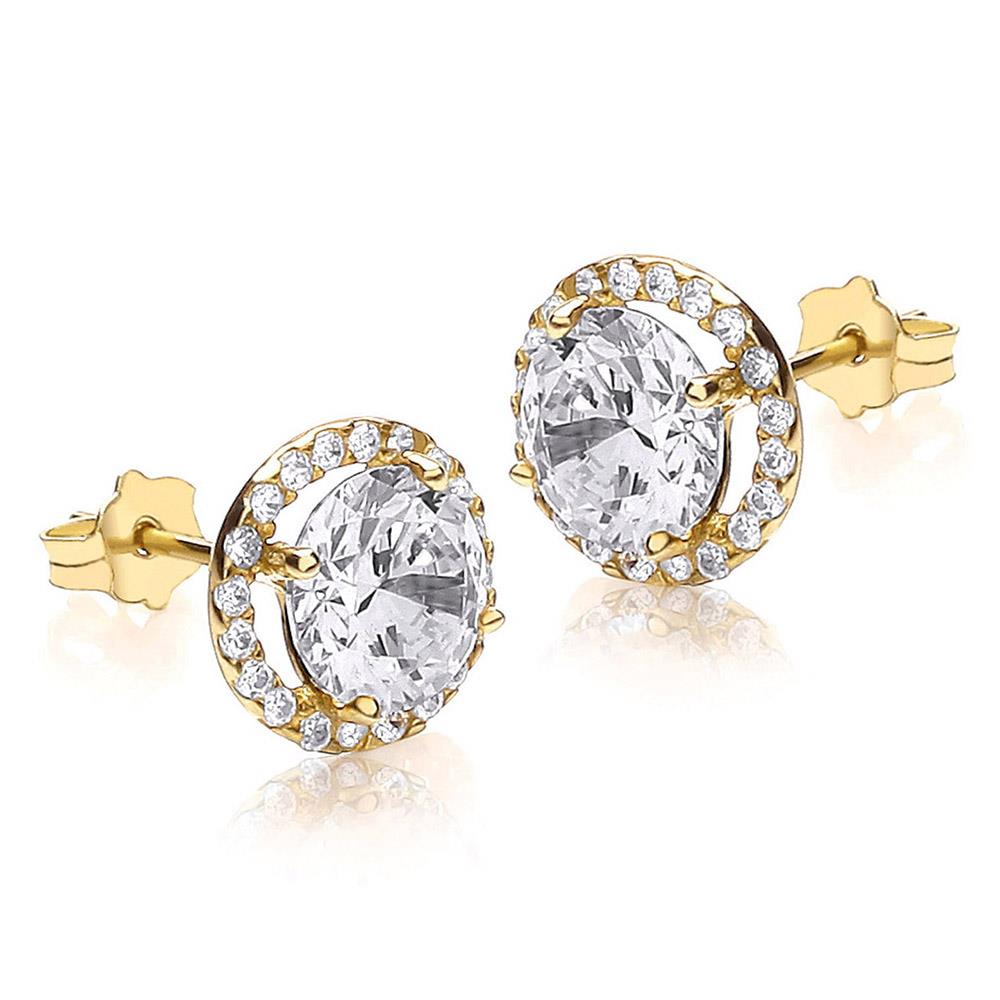 9ct Gold CZ Halo Round Stud Earrings