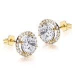 Load image into Gallery viewer, 9ct Gold CZ Halo Round Stud Earrings
