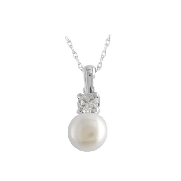 9ct White Gold Freshwater Pearl & CZ Necklace