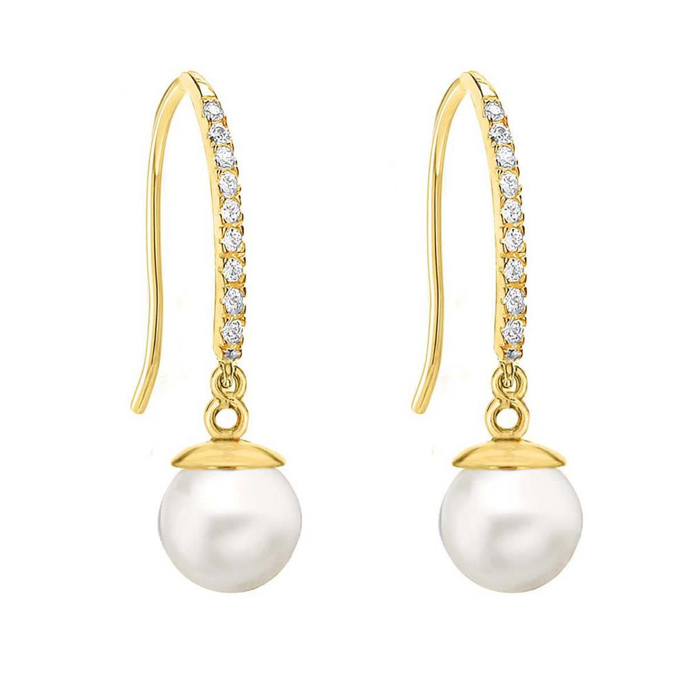 9ct Gold Freshwater Pearl Drop CZ Earrings