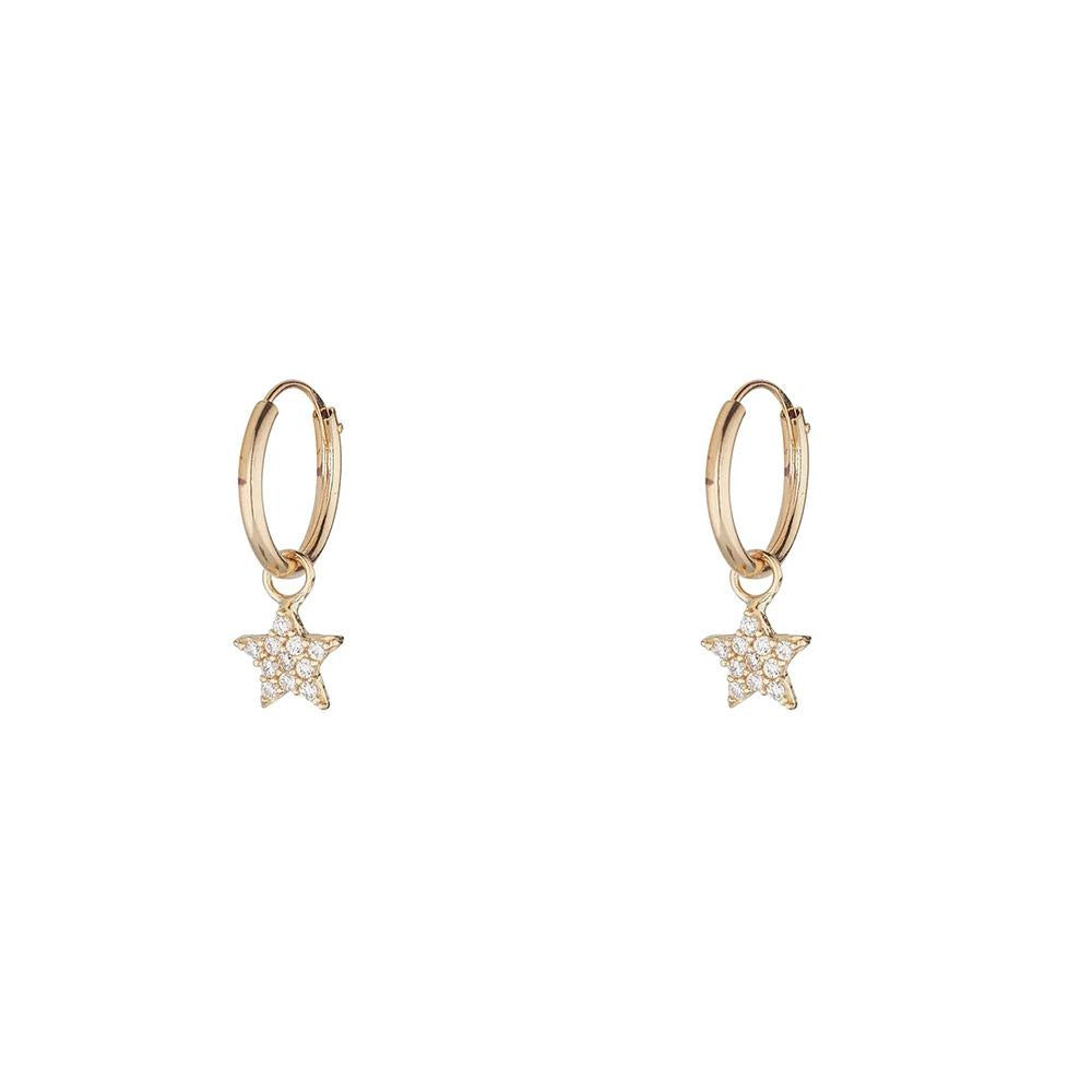 9ct Gold CZ Star Huggie Hoop Earrings