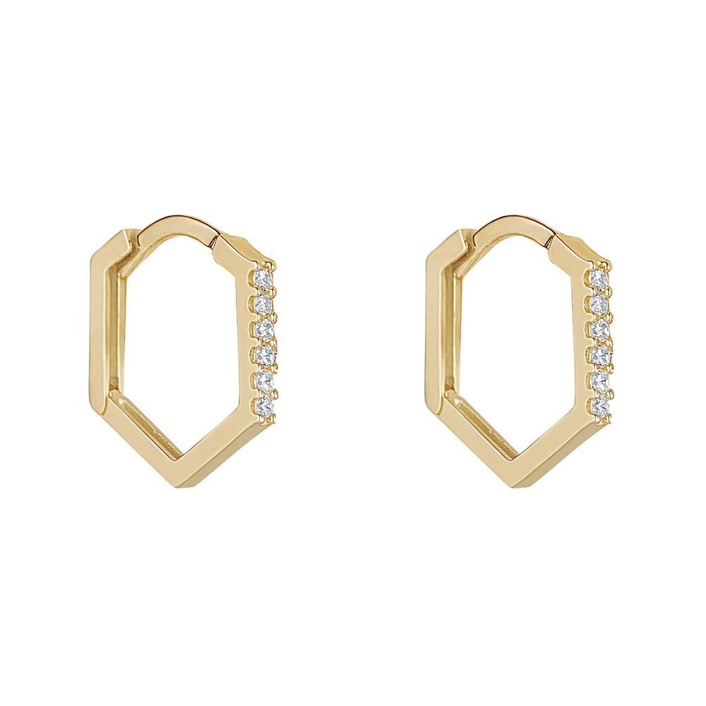 9ct Gold Hexagon CZ Huggie Hoop Earrings